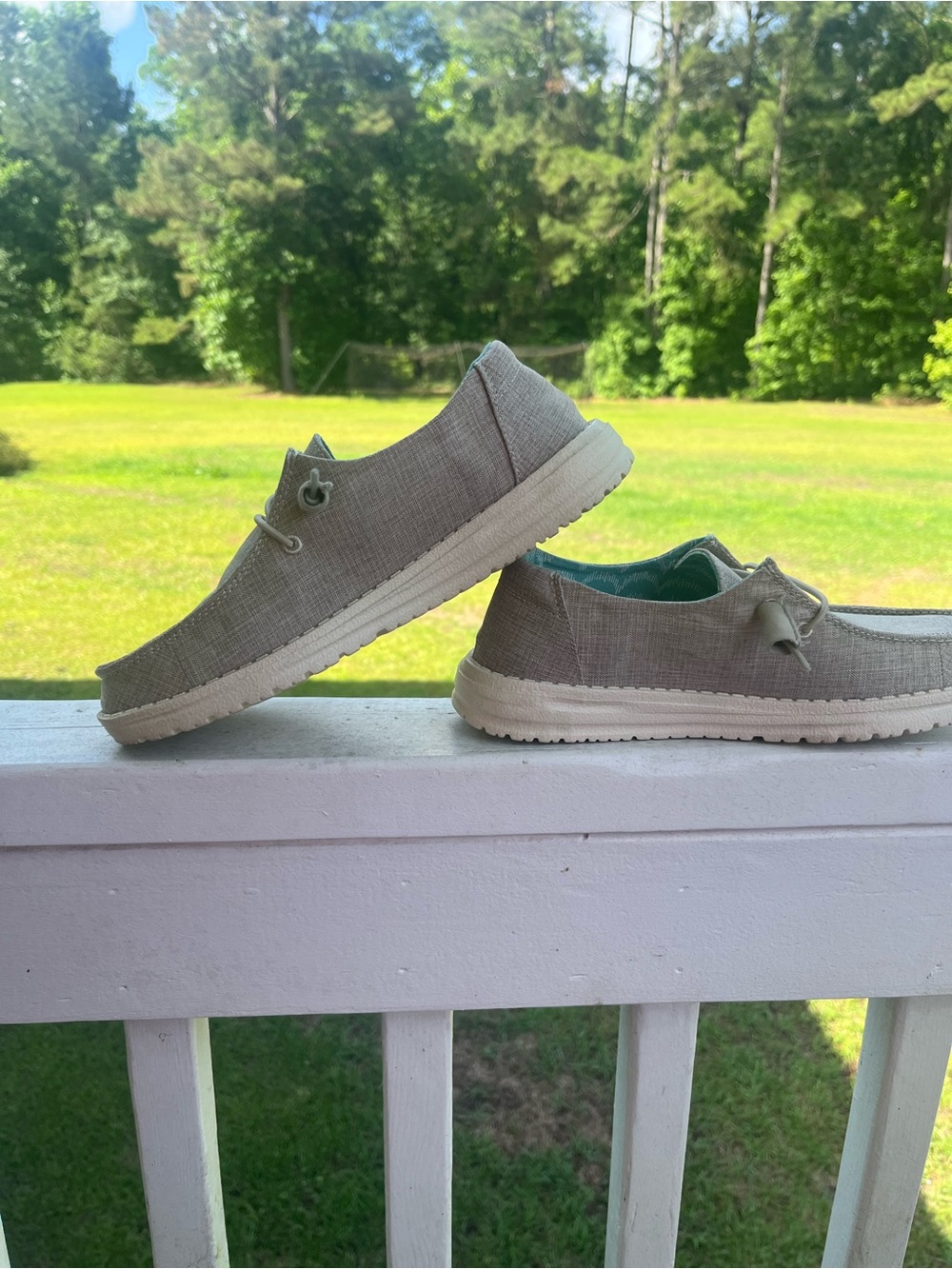 Hey Dude Women's Light Gray Canvas Slip-On Loafers